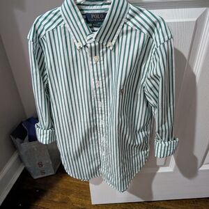 Boys Polo by Ralph Lauren White and Green Striped Shirt